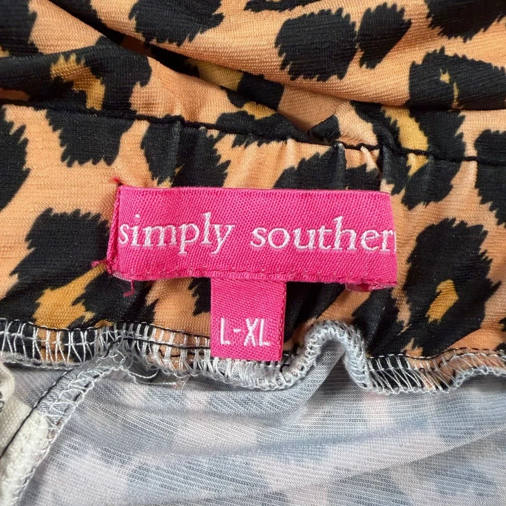 Simply Southern Leopard Print Shorts Womens L XL Brown Black Elastic Tie Waist